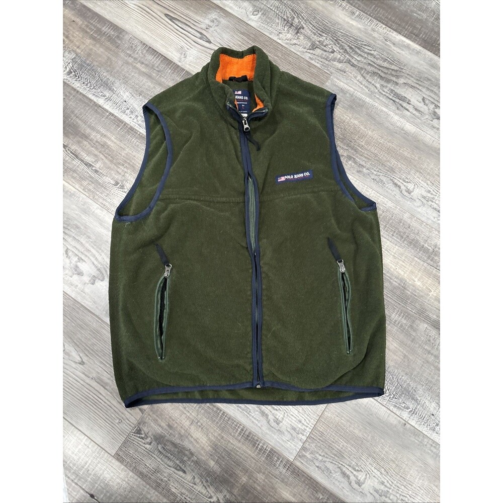 Polo Jeans Co. Ralph Lauren Vest Fleece Mens Large Y2K Green  Zip Up
